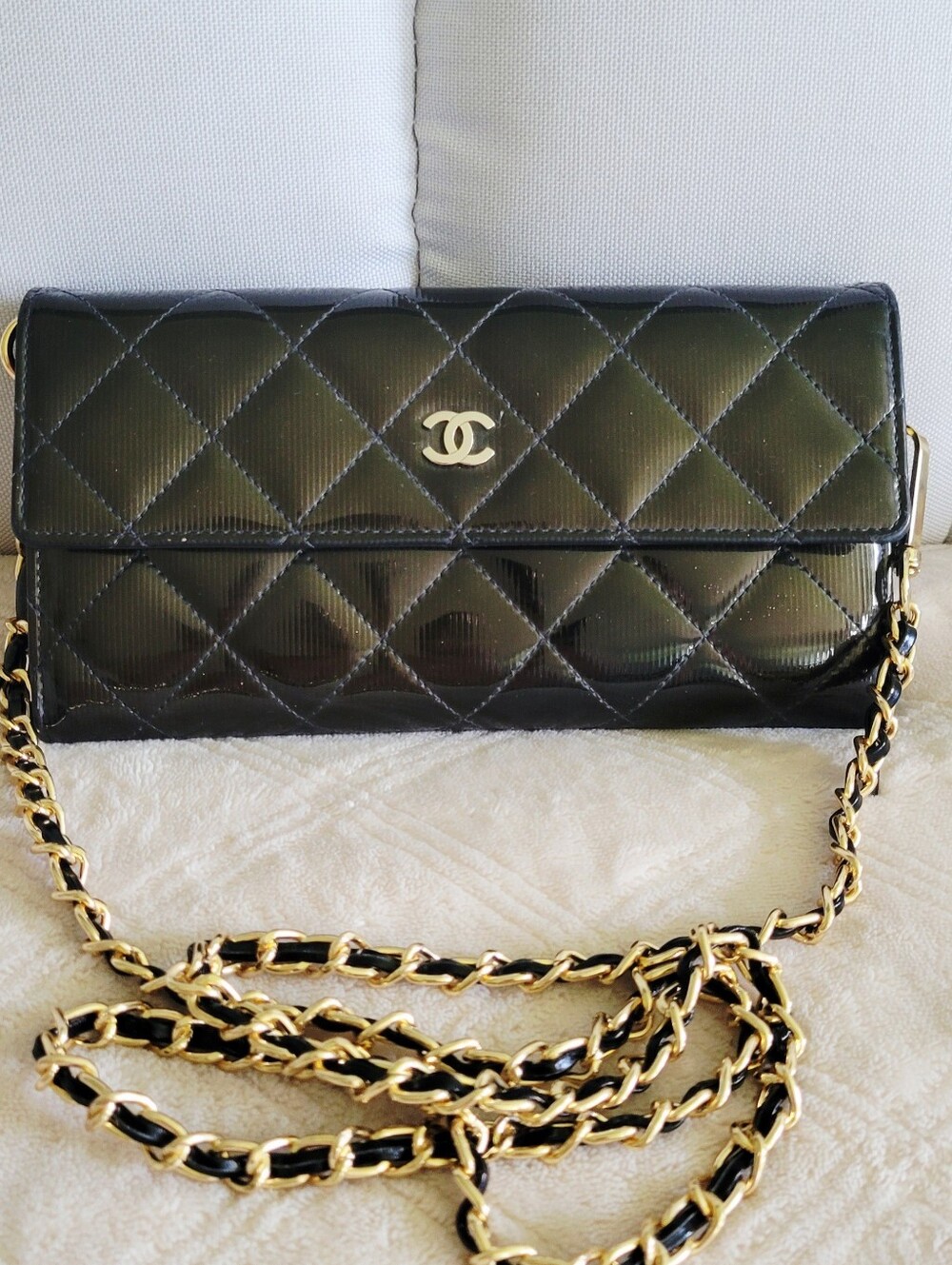 Authentic Chanel Long Wallet Black Patent leather Wallet/Clutch
